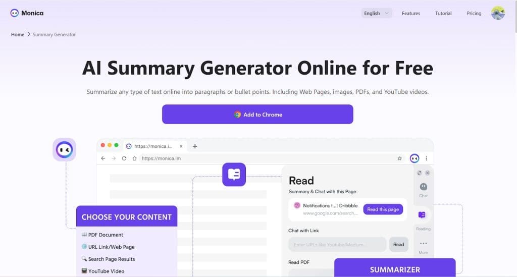 Monica AI summary generator